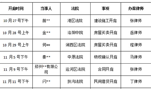 錦盾律所2021年10月27號-11月11<庭審公告>